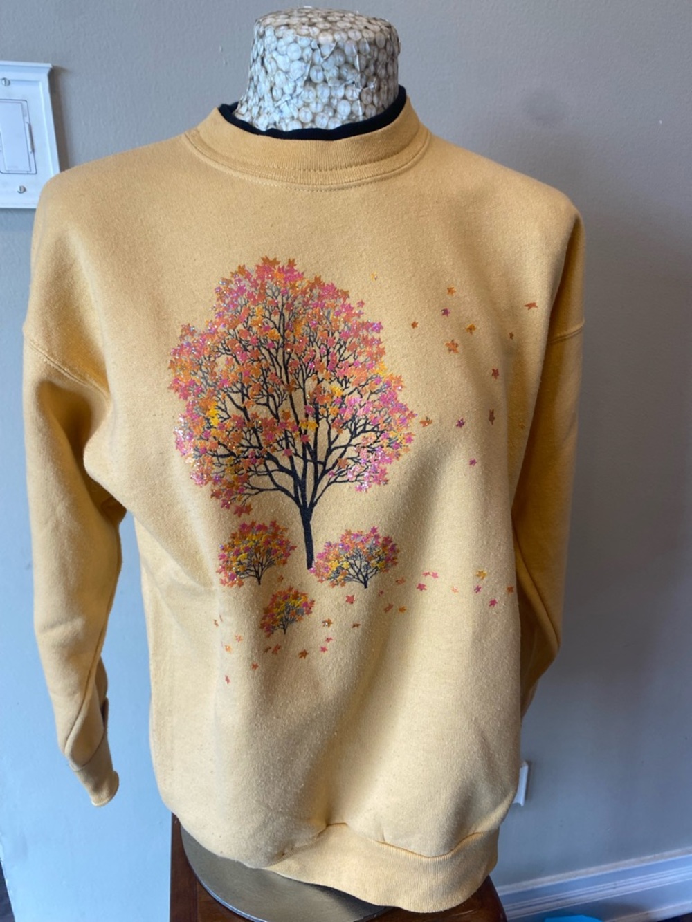 Vintage 90s Mustard Yellow Fall Tree Graphic Sweatshirt